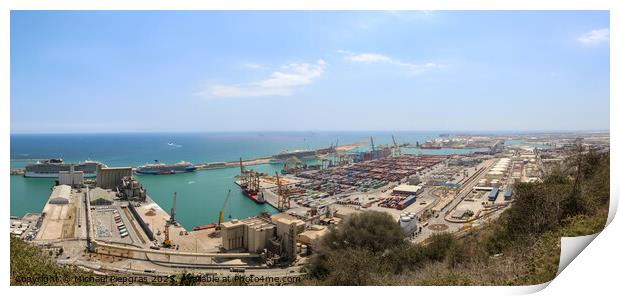 Aerial View of the industrial port of Barcelona on a sunny summer day. Print by Michael Piepgras