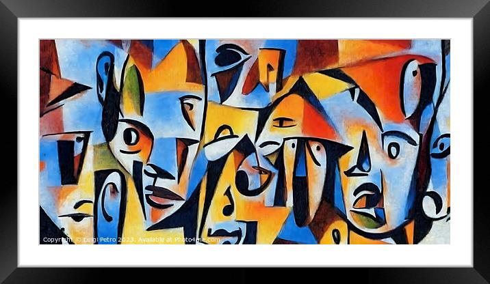 Vibrant Cubist-Inspired Abstract Portrait Framed Mounted Print by Luigi Petro