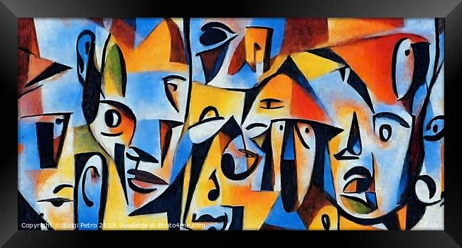 Vibrant Cubist-Inspired Abstract Portrait Framed Print by Luigi Petro