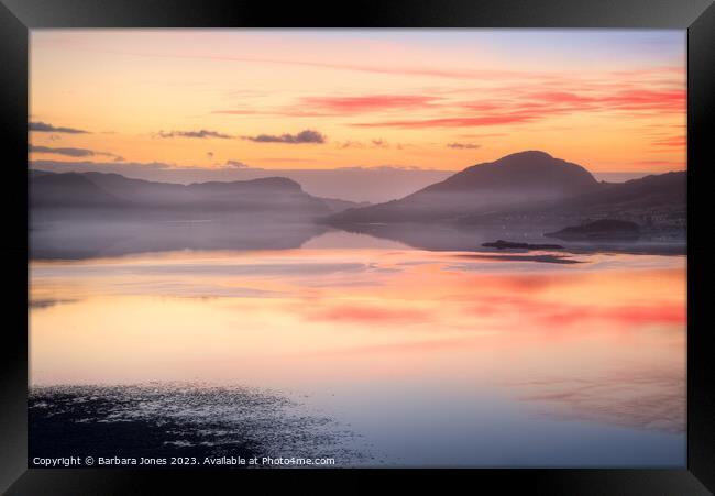 Loch Carron Sunset, Dying Embers, Scotland. Framed Print by Barbara Jones