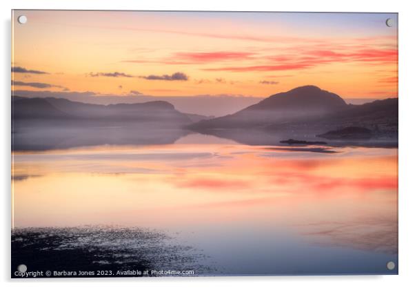 Loch Carron Sunset, Dying Embers, Scotland. Acrylic by Barbara Jones