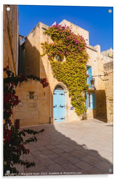 Shady backstreet of Mdina Acrylic by Margaret Ryan