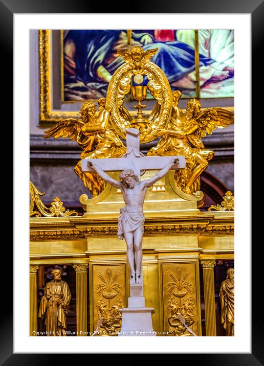Crucifix Golden Altar Cathedral Berlin Germany Framed Mounted Print by William Perry
