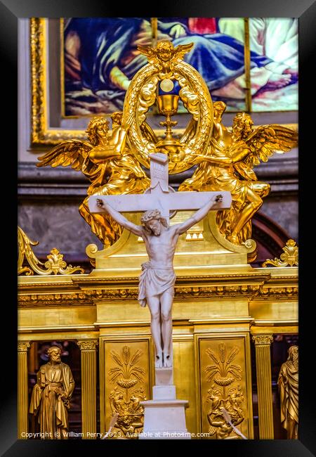 Crucifix Golden Altar Cathedral Berlin Germany Framed Print by William Perry