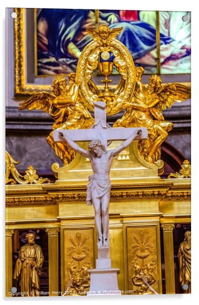 Crucifix Golden Altar Cathedral Berlin Germany Acrylic by William Perry