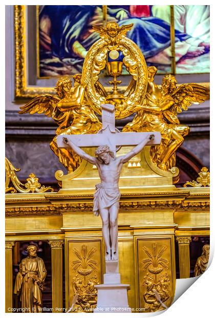 Crucifix Golden Altar Cathedral Berlin Germany Print by William Perry