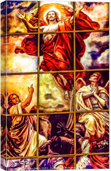 Christ Rising Ascension Stained Glass Cathedral Berlin Germany Canvas Print by William Perry