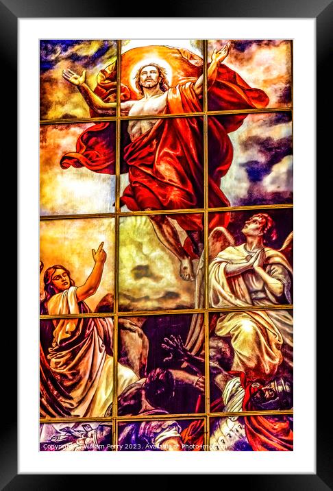 Christ Rising Ascension Stained Glass Cathedral Berlin Germany Framed Mounted Print by William Perry