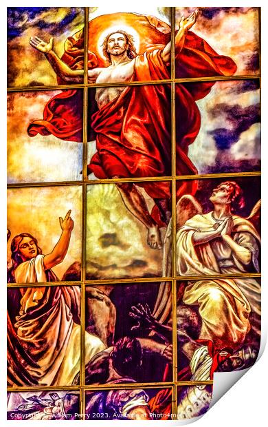 Christ Rising Ascension Stained Glass Cathedral Berlin Germany Print by William Perry