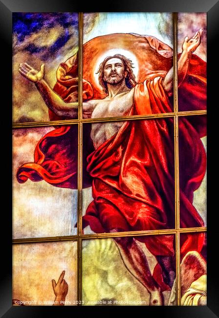 Christ Rising Ascension Stained Glass Cathedral Berlin Germany Framed Print by William Perry