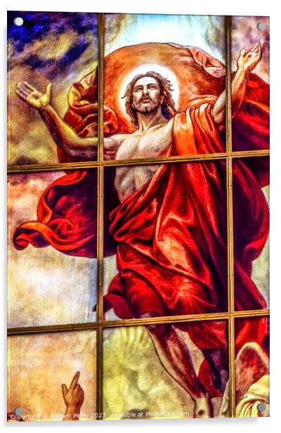 Christ Rising Ascension Stained Glass Cathedral Berlin Germany Acrylic by William Perry