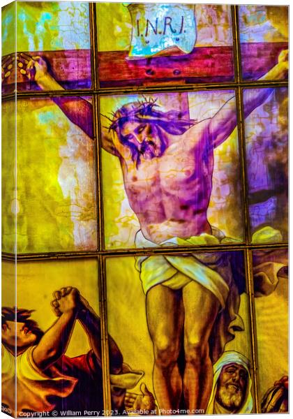 Crucifixion Stained Glass Cathedral Berlin Germany Canvas Print by William Perry