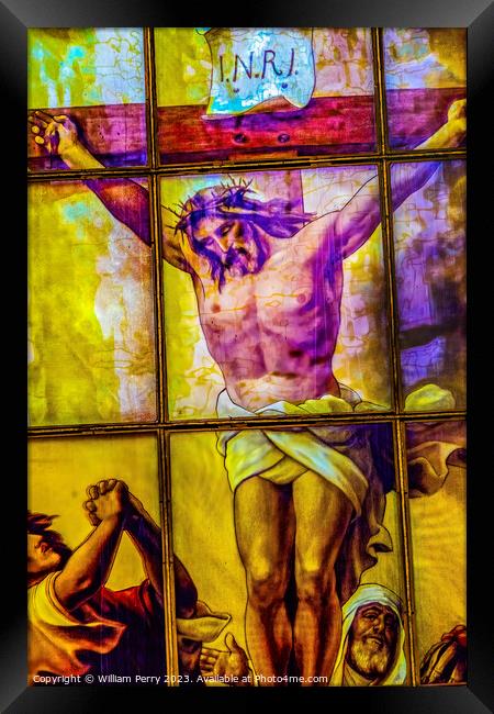 Crucifixion Stained Glass Cathedral Berlin Germany Framed Print by William Perry