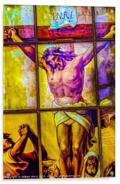 Crucifixion Stained Glass Cathedral Berlin Germany Acrylic by William Perry