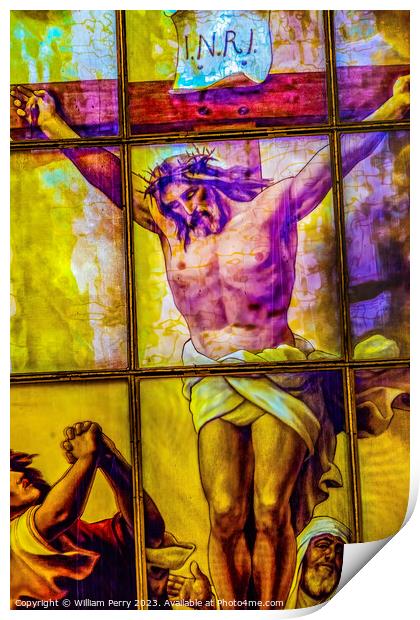 Crucifixion Stained Glass Cathedral Berlin Germany Print by William Perry