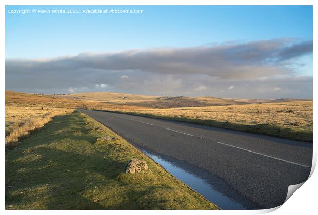 Quiet road on Dartmoor at sunset Print by Kevin White