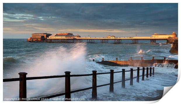 Cromer pier sunset with crashing waves 917 Print by PHILIP CHALK