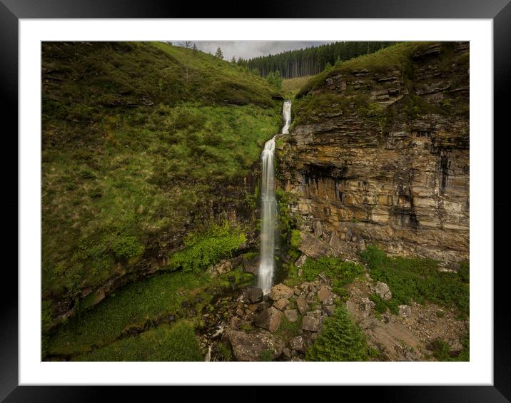 Pen-pych waterfall at Treherbert Framed Mounted Print by Leighton Collins