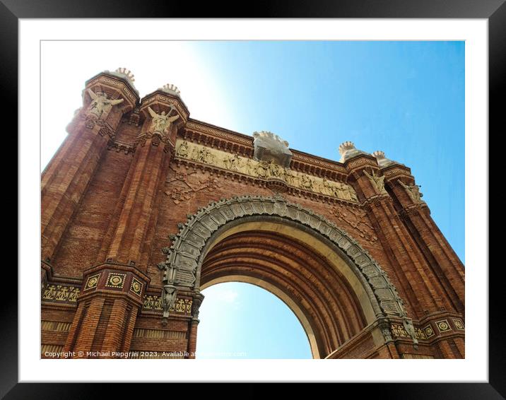 Barcelona, Spain - 22 July 2023: The Arc de Triomf in Barcelona on a sunny day with some tourists Framed Mounted Print by Michael Piepgras