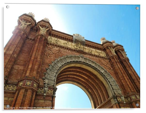 Barcelona, Spain - 22 July 2023: The Arc de Triomf in Barcelona on a sunny day with some tourists Acrylic by Michael Piepgras