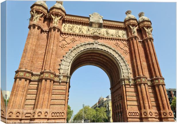 Barcelona, Spain - 22 July 2023: The Arc de Triomf in Barcelona on a sunny day with some tourists Canvas Print by Michael Piepgras