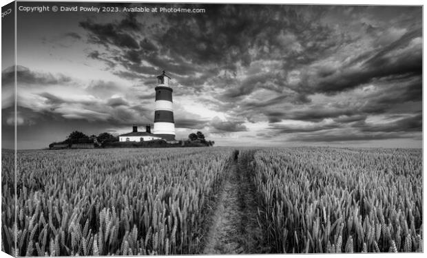 Clouds Over Happisburgh Lighthouse Monochrome Canvas Print by David Powley