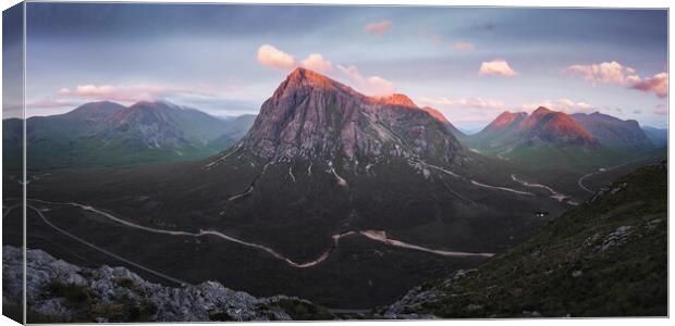 Buachaille Etive Mor Sunrise Panorama Canvas Print by Anthony McGeever