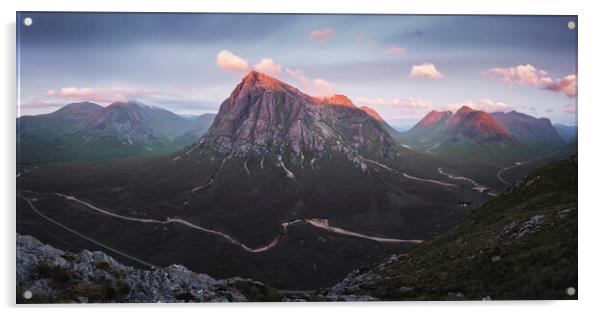Buachaille Etive Mor Sunrise Panorama Acrylic by Anthony McGeever