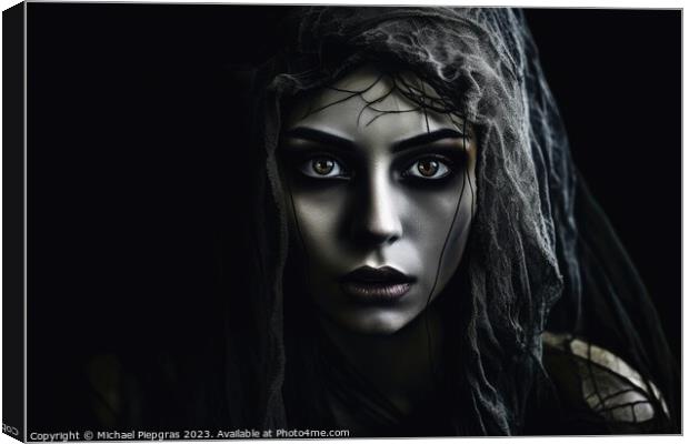 A creepy woman with a dark spooky make up created with generativ Canvas Print by Michael Piepgras
