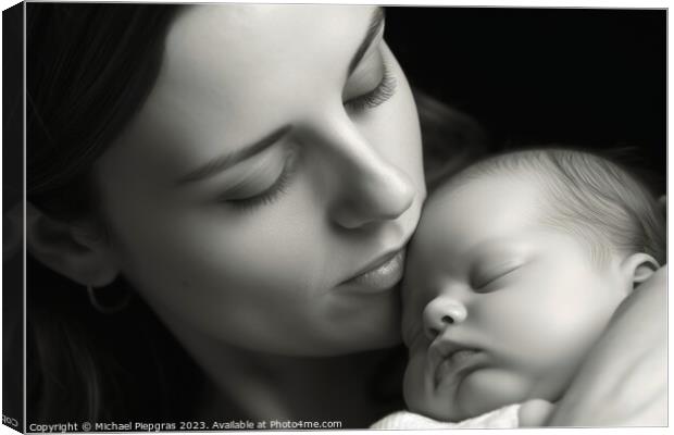 A sleeping baby and her mother created with generative AI techno Canvas Print by Michael Piepgras