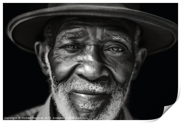 An old black man portrait created with generative AI technology. Print by Michael Piepgras