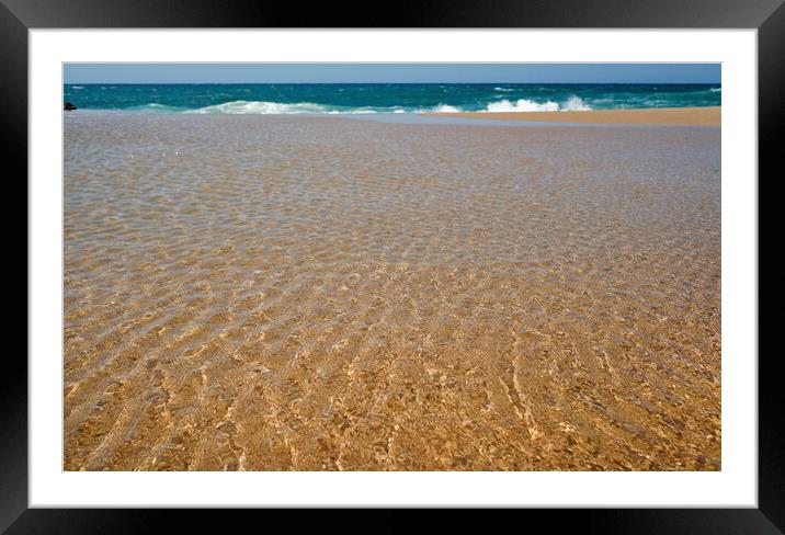 A sandy beach in Portugal next to the ocean Framed Mounted Print by Lensw0rld 