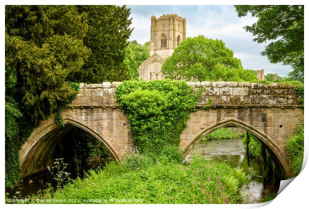 River Skell and Fountains Abbey Print by Darrell Evans