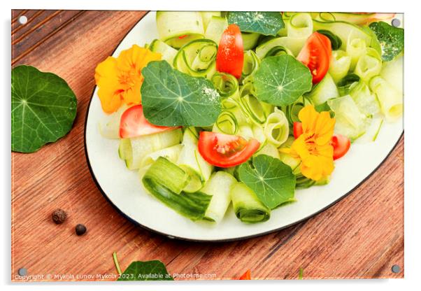 Fresh summer salad with flowers nasturtium Acrylic by Mykola Lunov Mykola