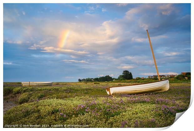 'Rainbow's Embrace on Brancaster Boats' Print by Rick Bowden