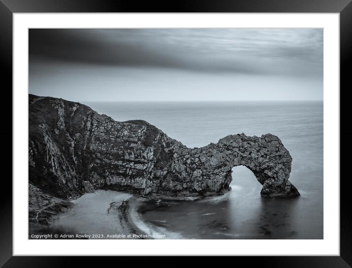 Durdle Door in Monochrome Framed Mounted Print by Adrian Rowley