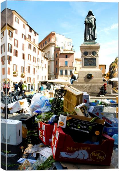 Garbage in Campo de' Fiori after market day, Rome Italy Canvas Print by Fabrizio Troiani