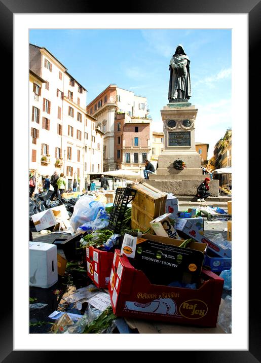 Garbage in Campo de' Fiori after market day, Rome Italy Framed Mounted Print by Fabrizio Troiani