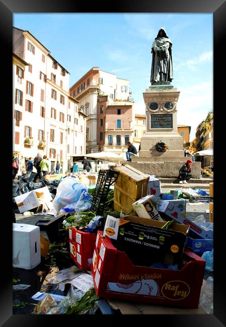 Garbage in Campo de' Fiori after market day, Rome Italy Framed Print by Fabrizio Troiani