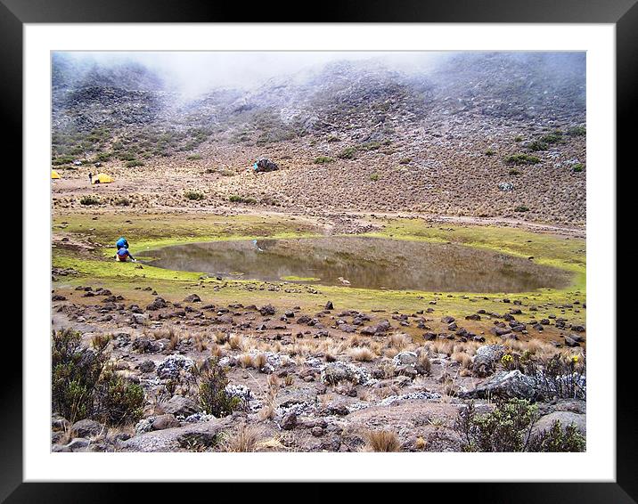 Water Collection On Mount Kilimanjaro Framed Mounted Print by Helen Massey