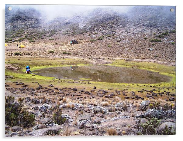 Water Collection On Mount Kilimanjaro Acrylic by Helen Massey