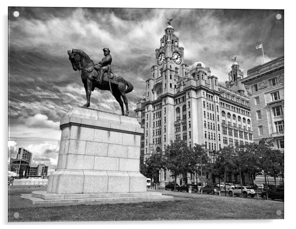 Royal Liver Building and King Edward V11 Monument  Acrylic by Darren Galpin