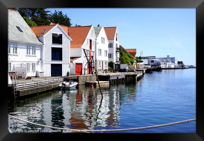Serene Skudeneshavn: Norway's Quaint Harbour Refle Framed Print by john hill