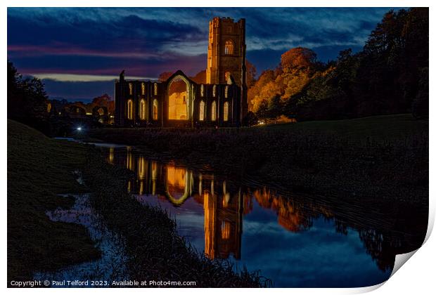 Fountains Abbey Reflected Print by Paul Telford
