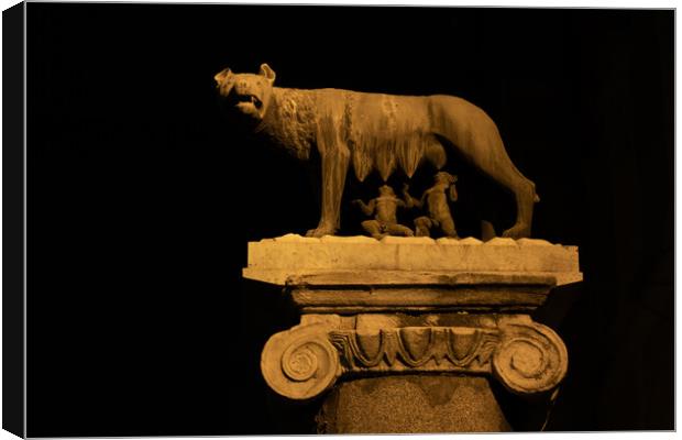 Capitoline Wolf At Night In Rome Canvas Print by Artur Bogacki