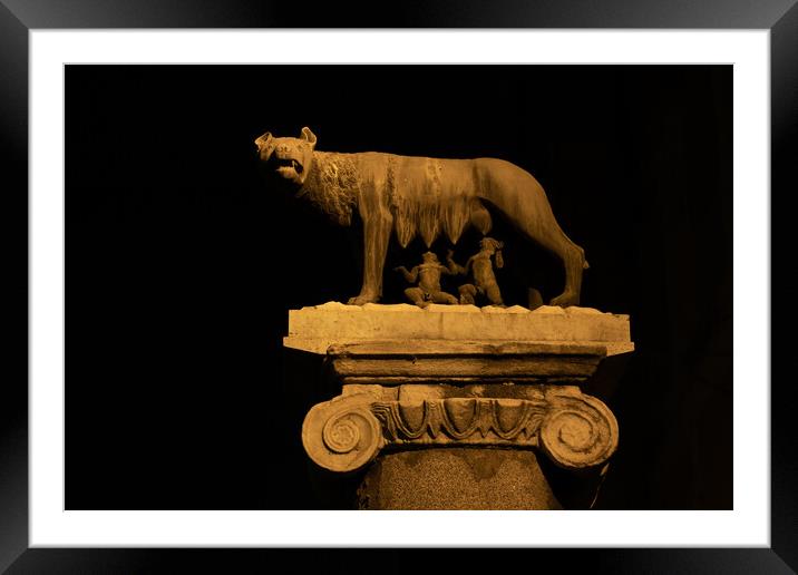 Capitoline Wolf At Night In Rome Framed Mounted Print by Artur Bogacki