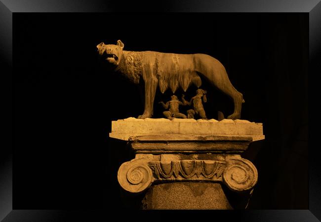 Capitoline Wolf At Night In Rome Framed Print by Artur Bogacki