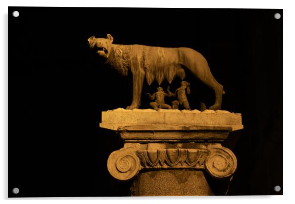 Capitoline Wolf At Night In Rome Acrylic by Artur Bogacki