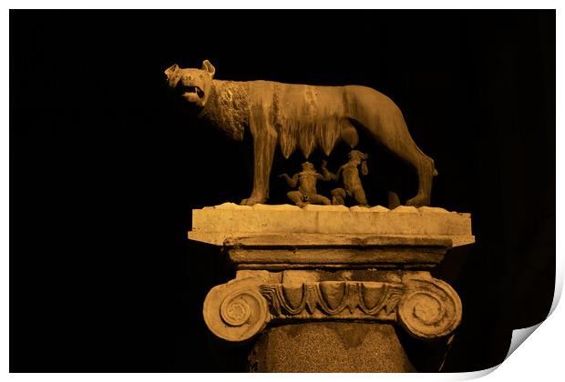 Capitoline Wolf At Night In Rome Print by Artur Bogacki