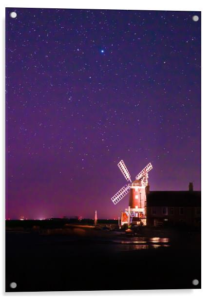 Cley Windmill Starry Night Acrylic by Bryn Ditheridge
